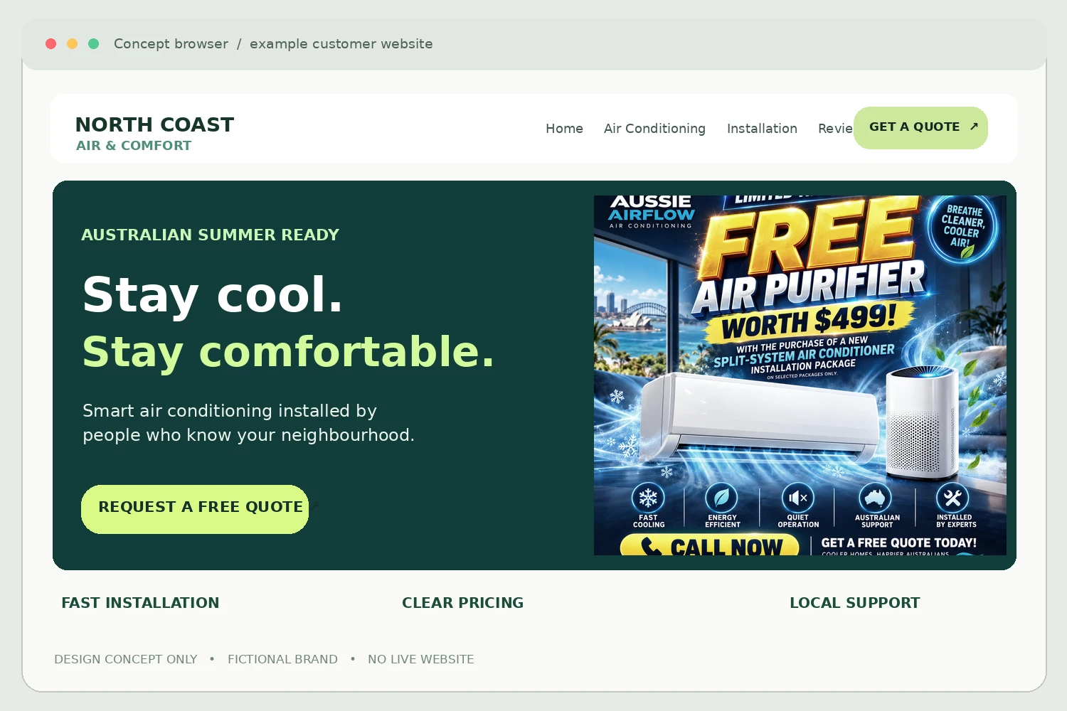 Air conditioning website design concept
